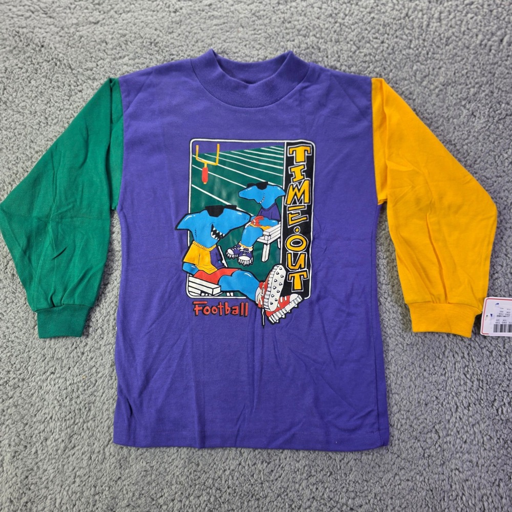 Vintage Buster Brown Kids Size 7 Time-Out Football Shark Shirt Color Block USA
